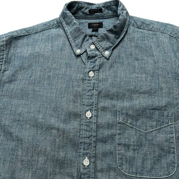 J.Crew Shirt Mens Size L Long Sleeve Button Pocket Chambray Slim Fit Blue - Picture 2 of 6